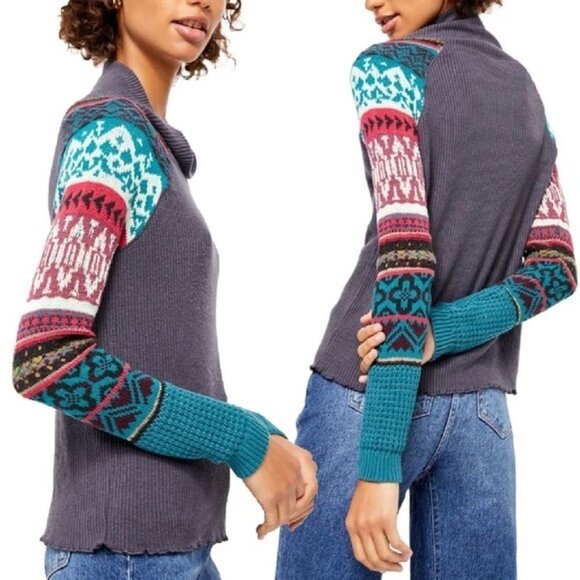 Free People Women's Prism Sweater Top Charcoal S - Picture 2 of 8